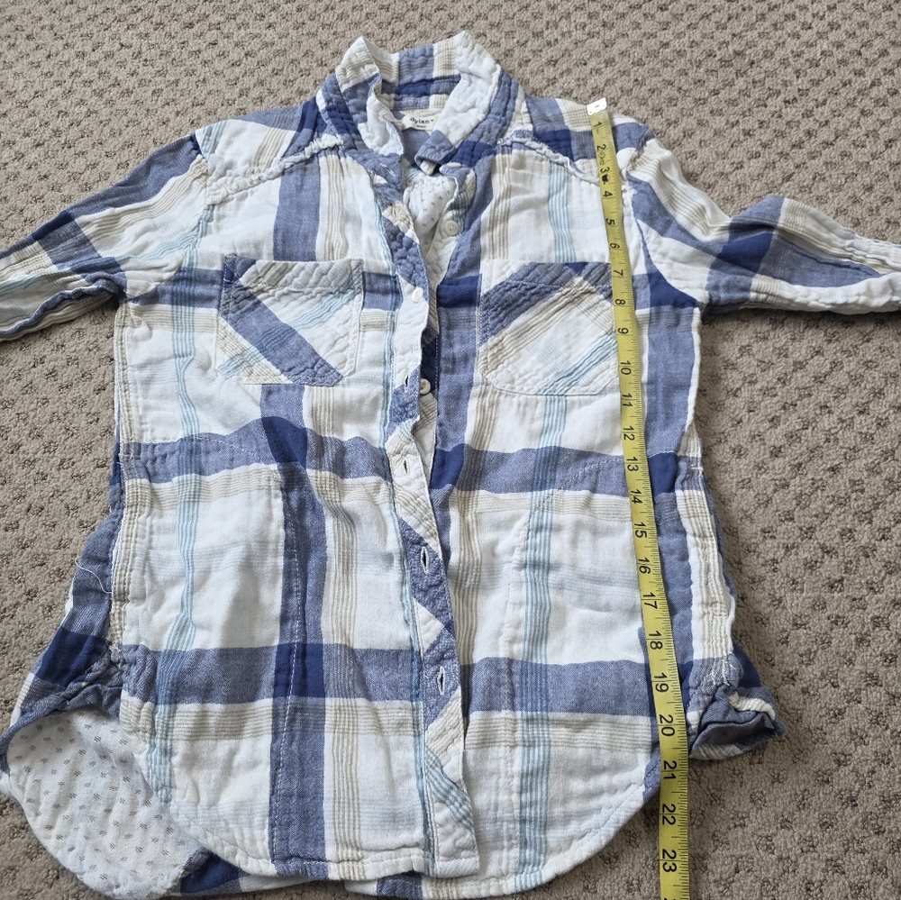Dylan Blue and White Plaid Button-Up Shirt, Size Small - Picture 8 of 8